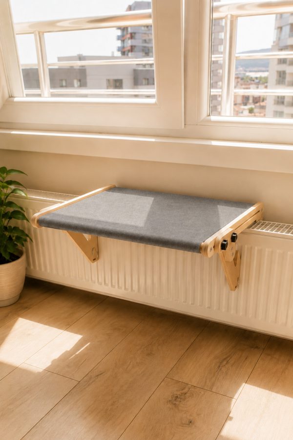Vantuzlu Ahşap Kedi Yatağı - Füme