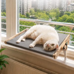 Vantuzlu Ahşap Kedi Yatağı - Füme