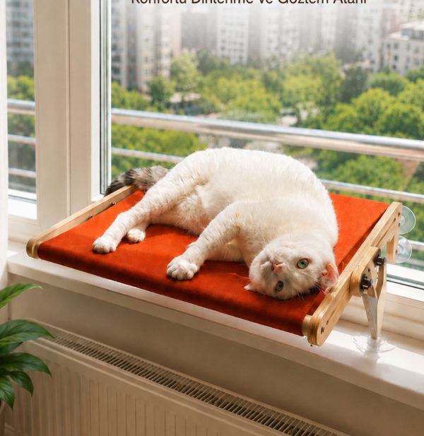 Vantuzlu Ahşap Kedi Yatağı - Kiremit